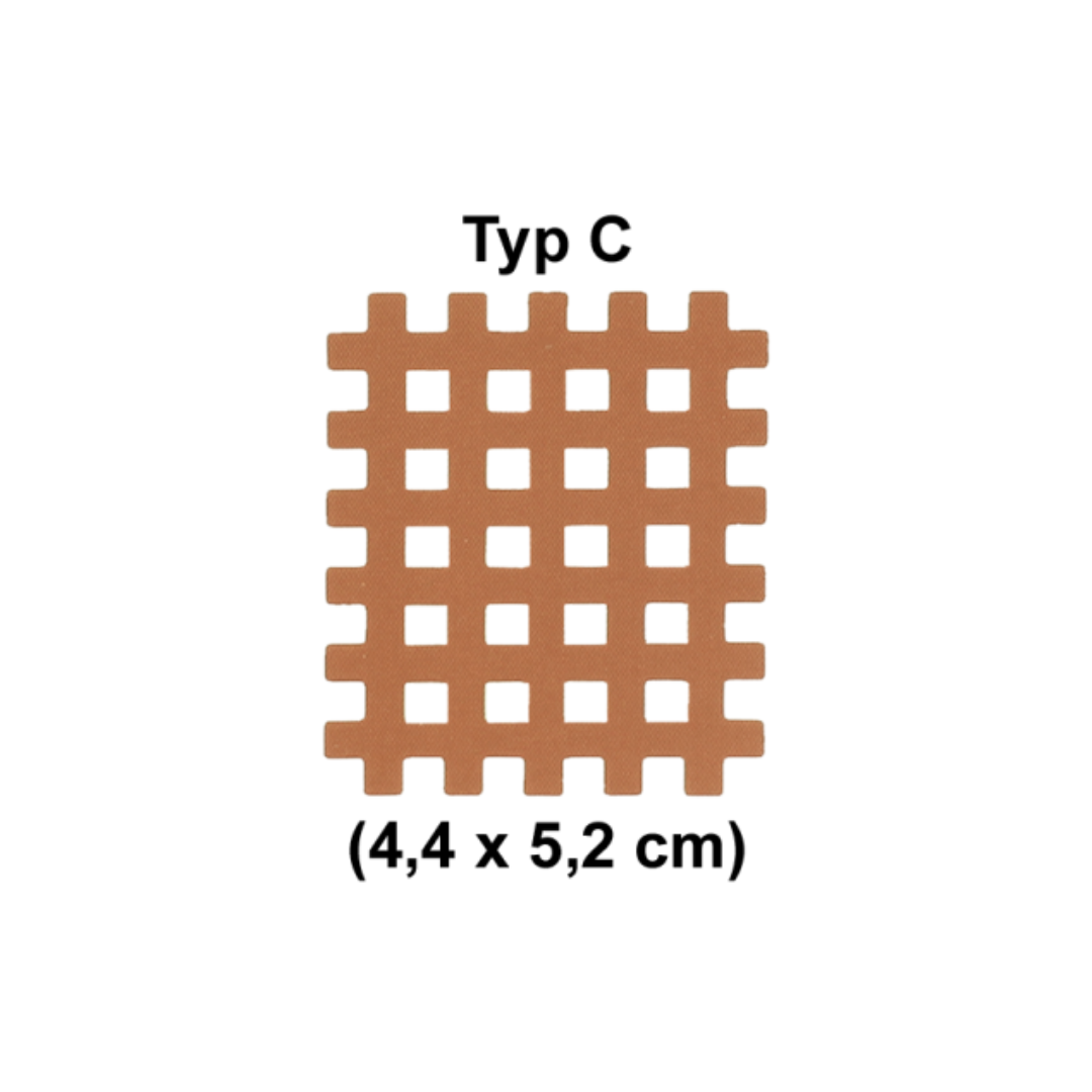 Größe des AcuTop Gittertape Typ C in Beige: 4,4 mal 5,2 cm Crosstape
