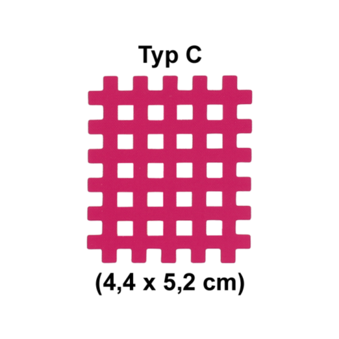 Größe des AcuTop Gittertape Typ C in Pink: 4,4 mal 5,2 cm Akupunkturpflaster