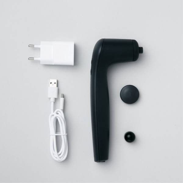 DAS NOVAFON power mit Stecksystem für Aufsätze sowie dem Netzstecker und Ladekabel zum Aufladen des Vibrationstherapie-Geräts