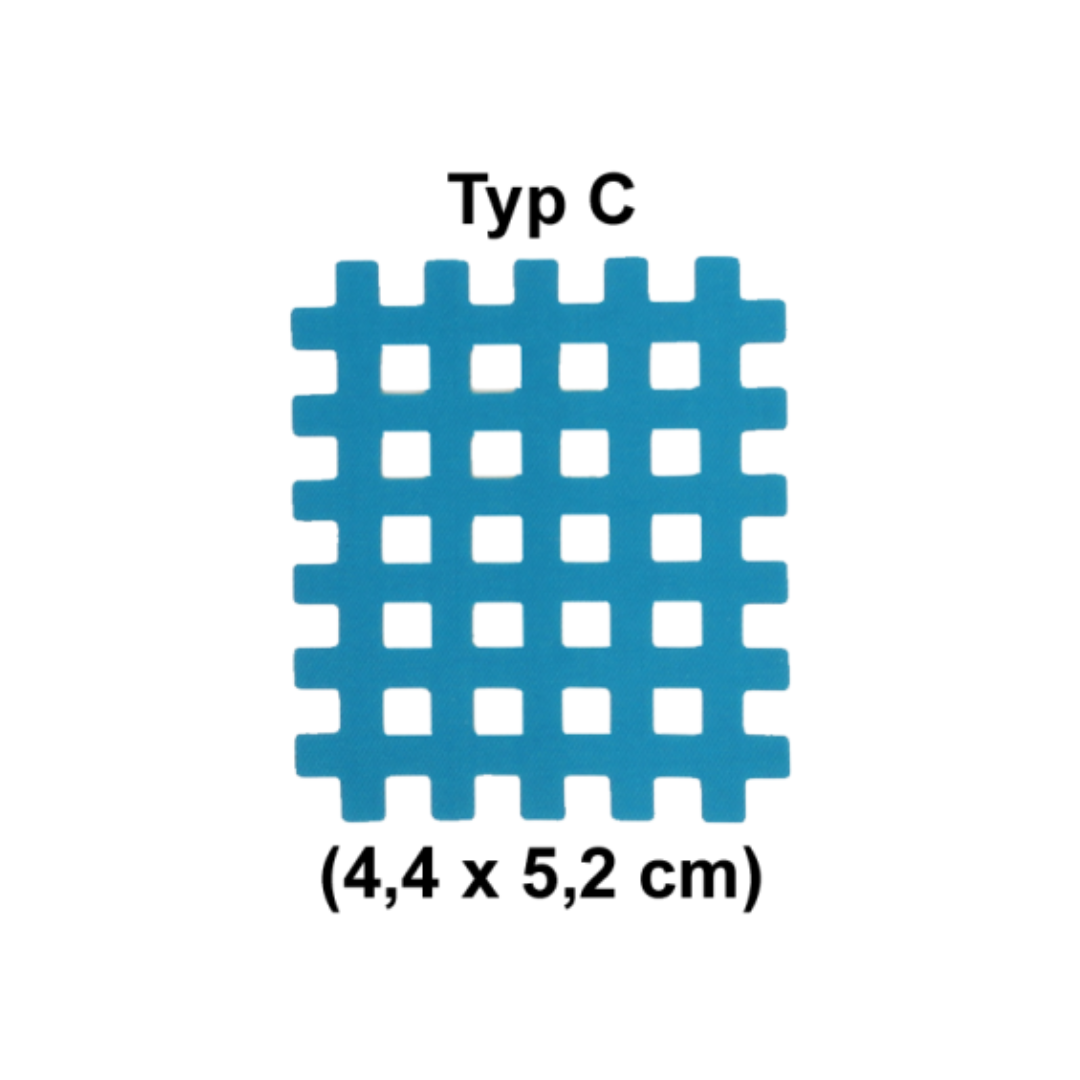 Maße AcuTop Gittertape Typ C in Blau: 4,4 cm mal 5,2 cm Kinesiotape-Pflaster