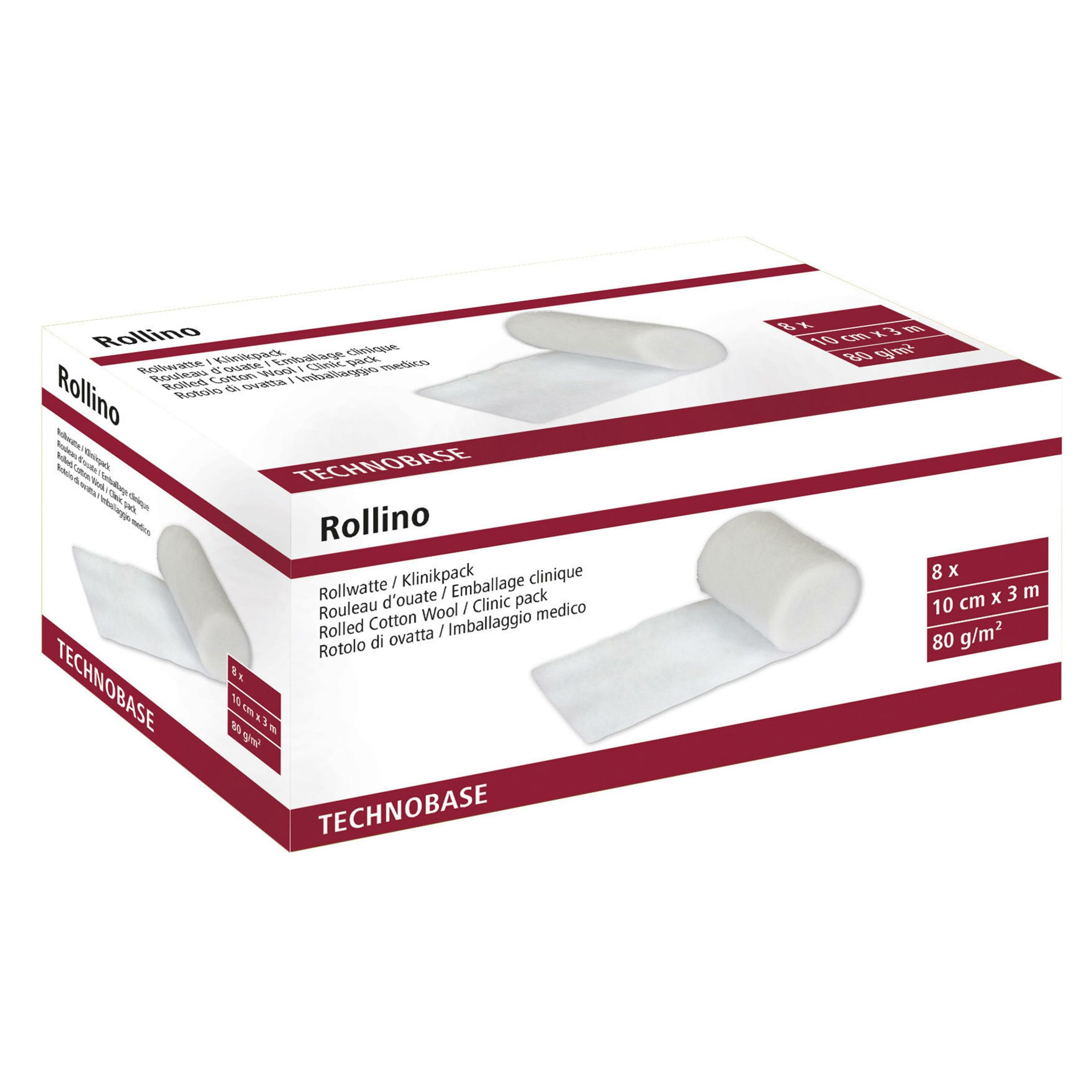 Klinikpack mit 8er-Set Rollwatte Rollino von Kerbl mit jeweils 10 cm Bereite und 3 m Länge - formstabile Polsterwatte für Wundversorgung, Klauenpflege und Tiermedizin.