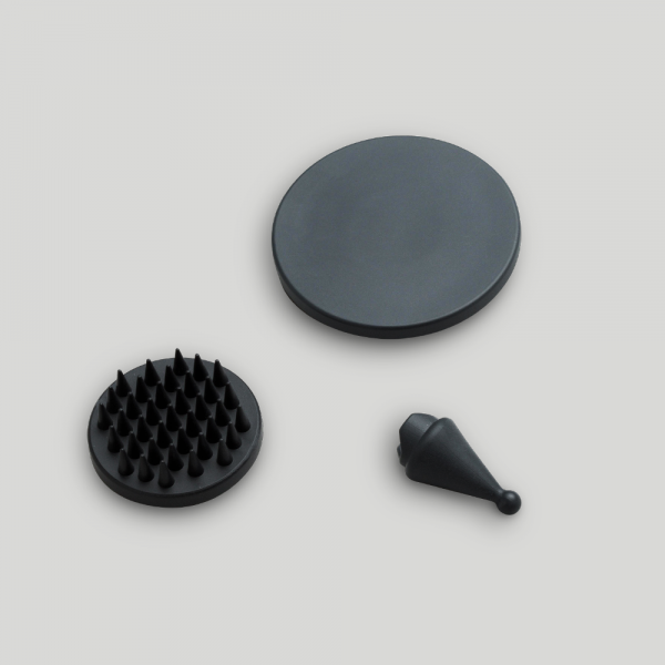 Novafon Reha-Set Geräte-Aufsätze Telleraufsatz XL, Igelaufsatz und Kegelaufsatz in Schwarz – für punktuelle, großflächige und sensorische Schallwellentherapie.