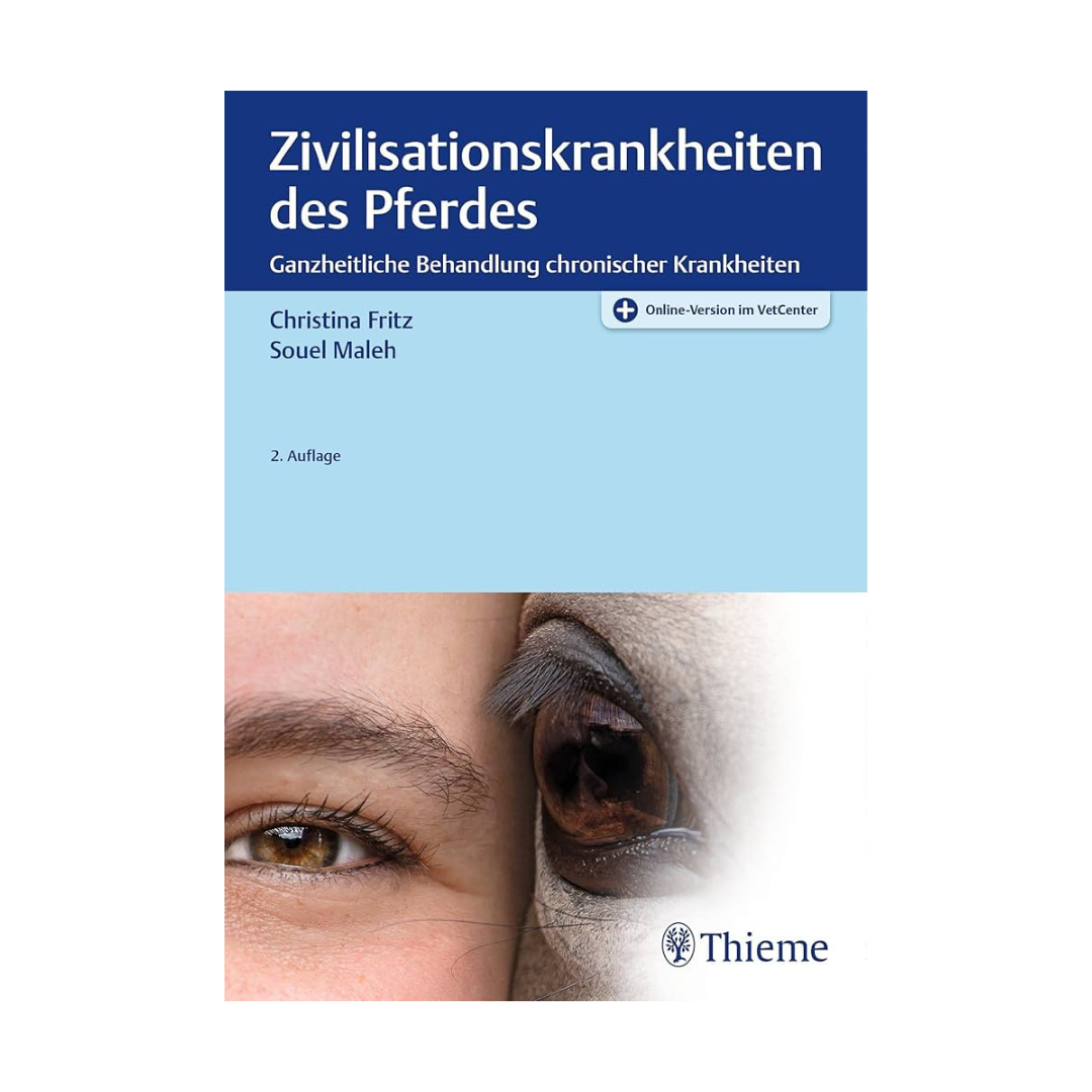 Buchcover Zivilisationskrankheiten des Pferdes von Christina Fritz und Souel Maleh - zeigt Mensch und Pferd Schläfe an Schläfe