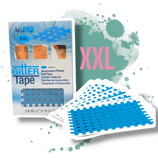 AcuTop Gitter Tape XXL in Blau - Verpackung mit 20 Akupunkturpflastern für kinesiologische Therapie