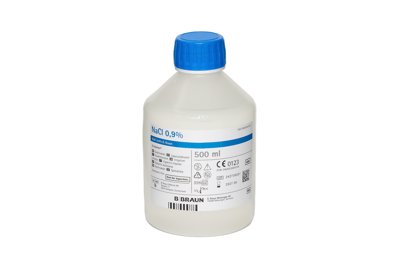 Isotonische Kochsalzlösung 0,9 % von B. Braun – 500 ml Schraubflasche.
NaCl für Inhalation, Wundspülung und Schleimhautpflege.