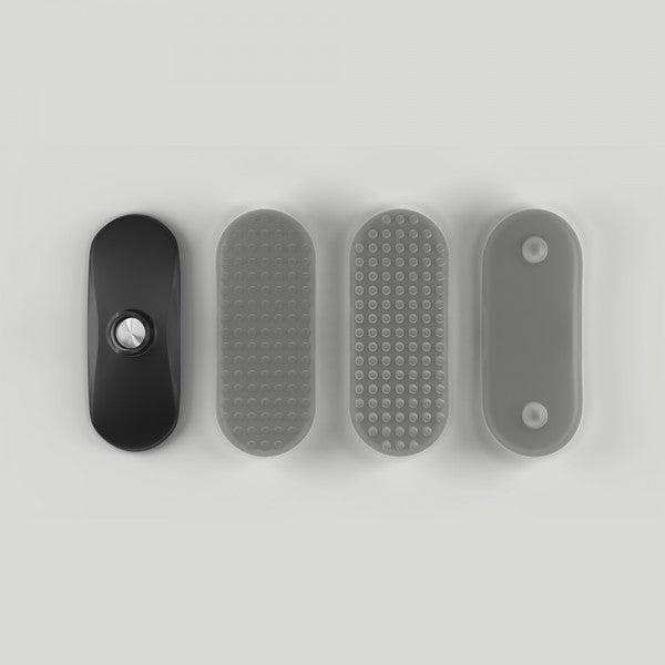 Novafon Modular-Set – Draufsicht auf alle vier Aufsätze (Oval, Grip, Noppen, Trigger) für Tiertherapie