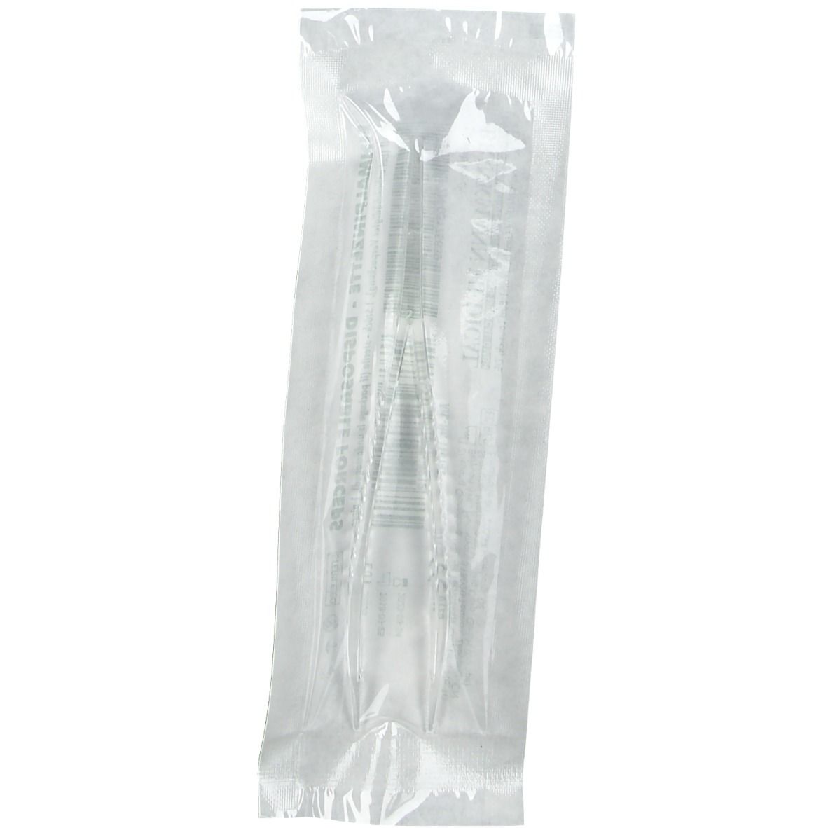 Antistatische Kunststoffpinzette in transparenter Ausführung zum hygienischen Aufbringen von Gitter Tapes bei Mensch und Tier in steriler hygienischer Verpackung