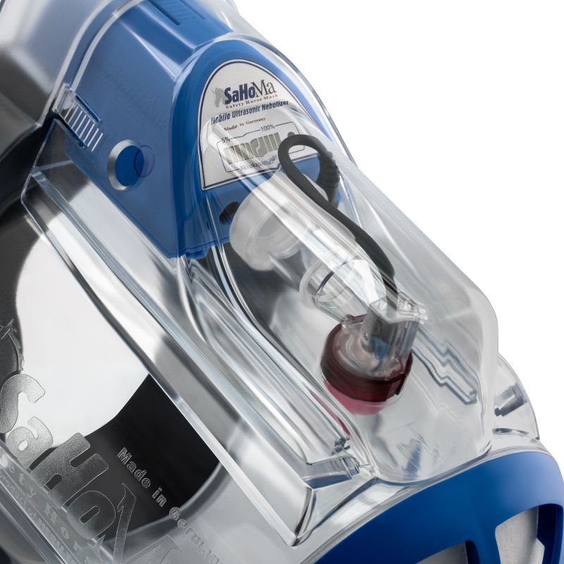 Nahaufnahme austauschbare Mesh-Verneblereinheit des SaHoMa 2 Pferdeinhalators für feinste Aerosole zur Atemwegspflege
