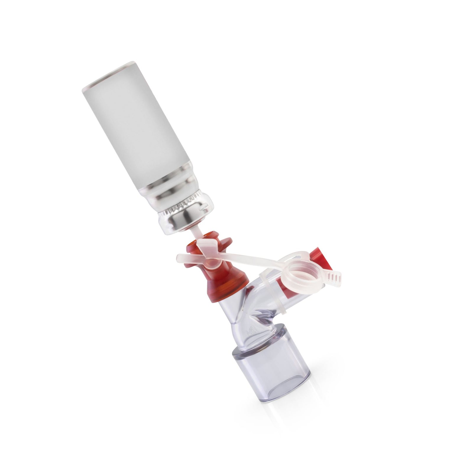 Dosierspray wird einfach auf den Adapter für Dosieraerosole aufgesteckt und ausgelöst.