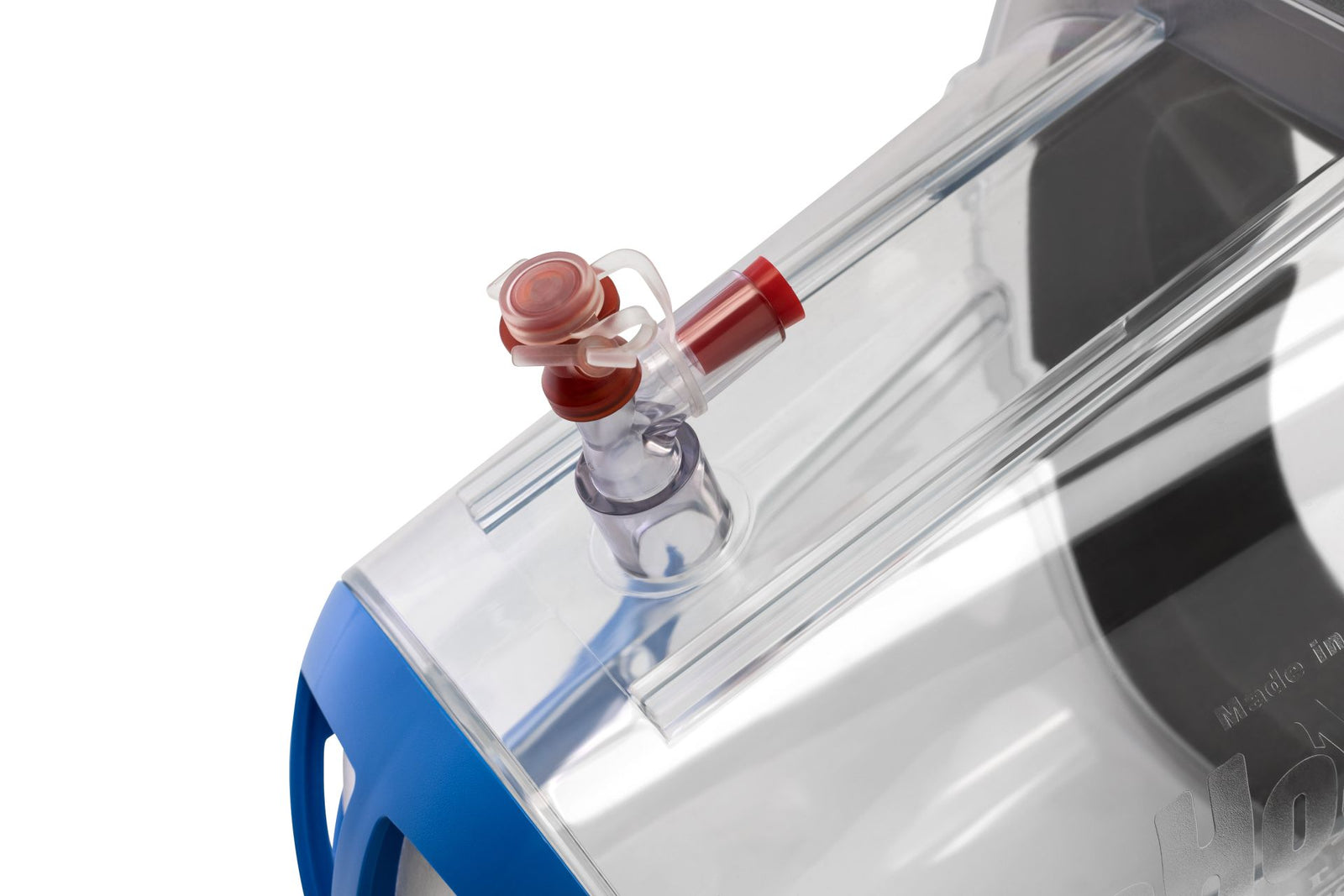 Adapter für Dosieraerosole wird auf die Inhalationsmaske des Sahoma 2 aufgesteckt, die als Spacer dient.