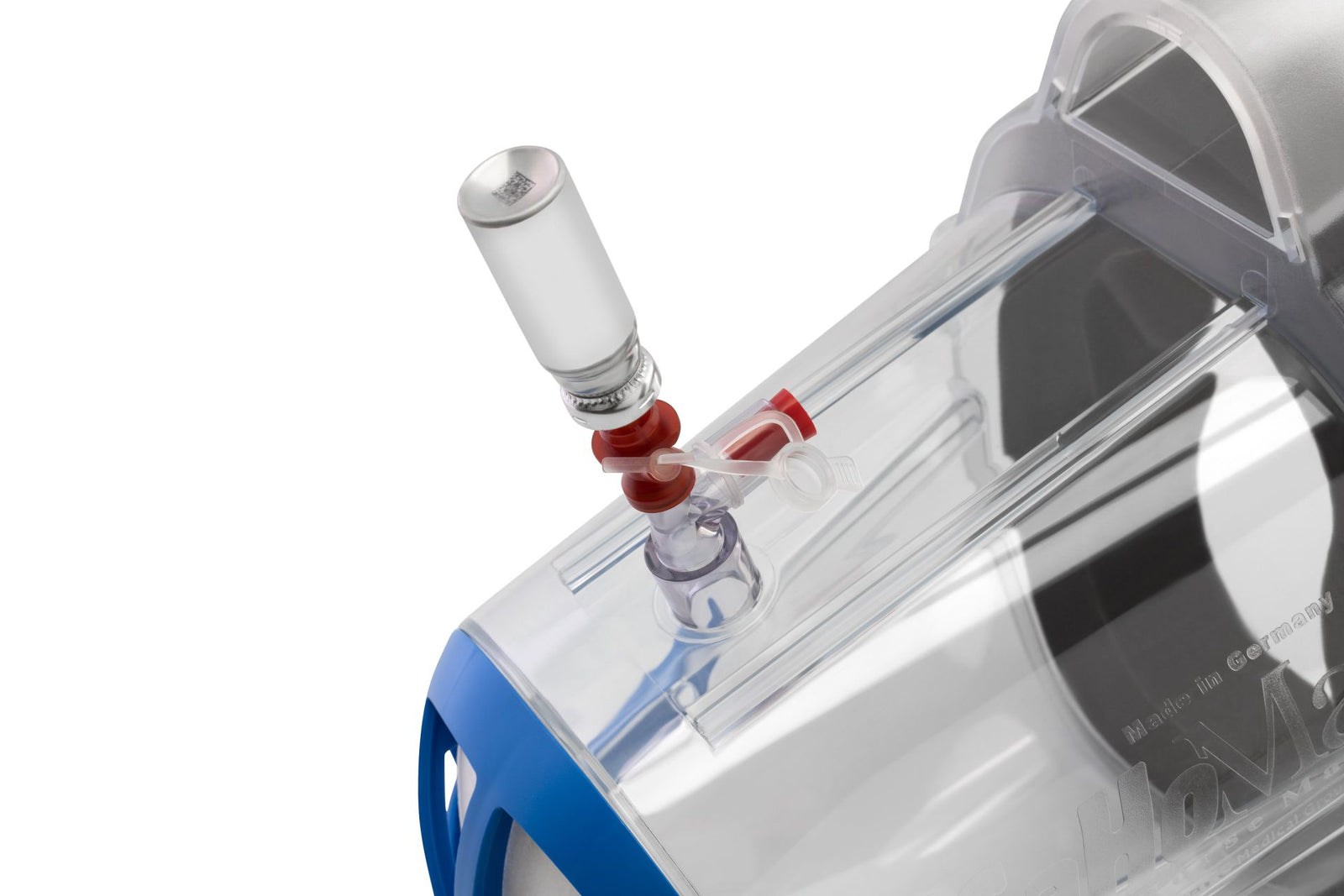 Eingabe des Dosieraerosols in die Inhalationsmaske durch den Adapter - kein Vernebler benötigt.