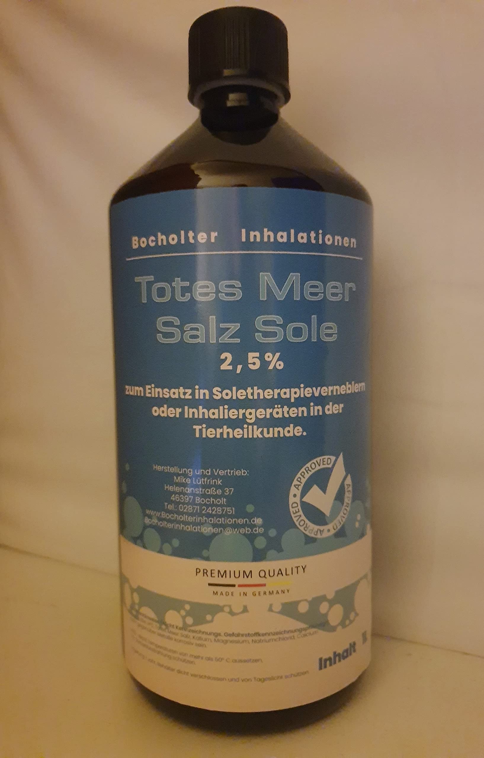 Natürliche Reinheit: Totes Meersalz Sole 2,5% für Inhalationszwecke 1 Liter Flasche