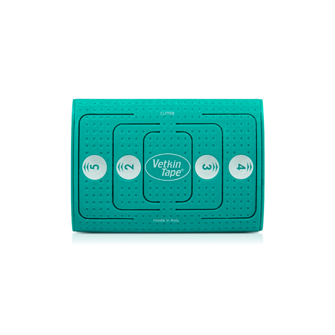 Kompakter Tape Cutter für VetkinTape 6 cm Rollen in Türkis - Aufschrift 