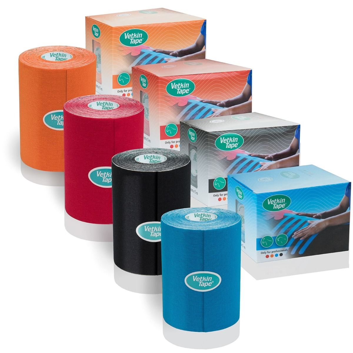 VetkinTape® Kinesiologie-Tape für Pferde, 10 cm breit in vier Farben: orange, rot, schwarz, blau - ideal für Rücken und Beine